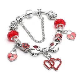 S925 Silver Fashion Creative Red Love Love Breads European Charm Bracelete Adequado para estilo feminino Jóias de ósseo DIY