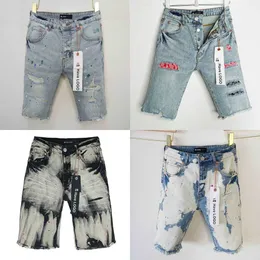 purple brand shorts Denim shorts mens Middle jeans Casual style Cotton Blend fabric Wash vintage street Fashionable hip hop hole designer shorts