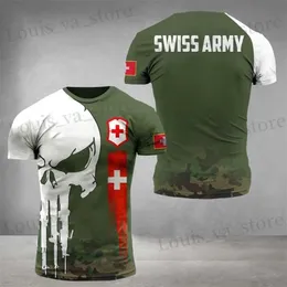 T-shirt maschile Svizzera maglietta mimetica camuffato per uomo Tops 3D Swiss National Emblem T-shirt Camo Short Strtwear T-Strtwear T240419