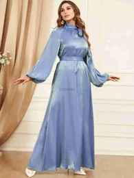 Ethnic Clothing Bow Tie Neck Chic Eid Full Cover Ramadan Gown Puff Sleeve Morocco Muslim Dress Women Abaya Casual Islam Long Robe Femme Vestidos d240419