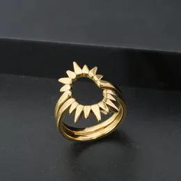 JOVO LOVE 2 in 1 Sun Ring for Women Men Stainless Steel Couple 2 Pcsset Sunflower Finger Ring Anniversary Jewelry Gift 240419