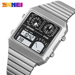 손목 시계 SKMEI 디지털 시계 방수 스테인리스 스틸 온도계 스포츠 남성 레저 비즈니스 전자 시계 LED