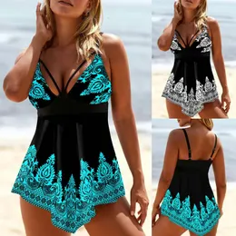 Summer Fashion Design Womens Bikini Two Piece Set Blue Tree Print Swimwear Sexy Beach Wear S6XL 240416