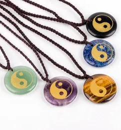 Gravera taoist taiji yinyang fiskmönster hänge halsband naturliga kristallsten reiki helande smycken men039s och kvinnor039s6842957