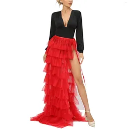 Casual Dresses Women Skirts Sexy Thin Leakage Knee Multi Layer Over Dress V Neck Long Sleeves And Tail Beautiful For Wedding Party