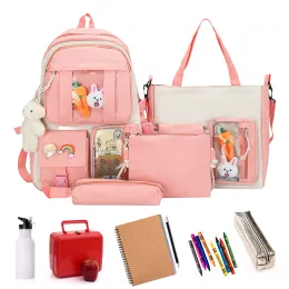 Сумки рюкзак Kawaii Set 4 PCS Canvas School Rackpack Combo Set Suck Sagcing Sag Sat Satw с милыми булавками и подвесками для