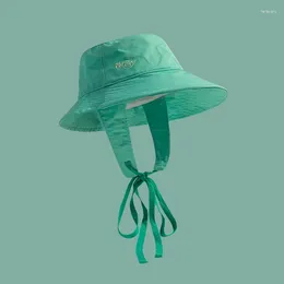 Wide Brim Hats Korean Green Plum Red White Sunscreen Bucket Hat With String Women Quick-drying Thin Summer Eaves UV Sun Basin