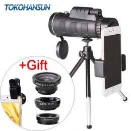 تلسكوبات Tokohansun عدسة كاميرا الهاتف المحمول 40 × 60 Telescope Telemento Lenses + 3in1 Fisheye الزاوية العريضة المنضدة لـ Huawei Samsung