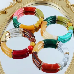 Fishsheep Colorful Acrylic Bamboo Armband för kvinnor Stretch Harts Beads Elbow Cuff Charm Armband Bangles Y2K Jewelry 240419