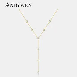 Pendant Necklaces ANDYWEN 925 Sterling Silver Gold CZ Zircon Charm Long Chain Choker Necklace 2023 Luxury Fine Jewelry Wedding Jewels 240419