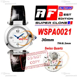 Pasha WSPA0021 Swiss Quartz Womens Watch AF 30mm Steel Case White Textured Dial Black Leather Strap Ladies Watches Lady Super Edition Reloj de Mujer Puretime PTCAR