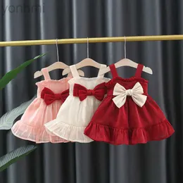 Kız elbiseleri yaz bebek kızlar yeni örgü prenses elbise ile yay parti elbisesi 0-3 yaşındaki bebek doğum günü Noel hediyesi d240419