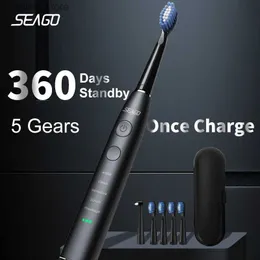 Toothbrush Seago Electric Sonic Toothbrush USB Rechargeable Adult 360 Days Long Battery Life with 4 Replacement Heads Gift SG-575 Y240419