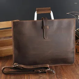Briefcases Genuine Leather Zipper Briefcase For Man Bag Messenger Office Bags Male Crazy Horse Laptop 13 Inch Maletines Hombre