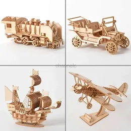 3D головоломки лазерные резки DIY Парусной корабль поезда самолеты игрушки 3D Деревянные головоломки модели игрушек модели модели набора стола для детей детей 240419