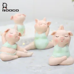 Decorative Figurines Roogo Figurine Home Decoration Accessories Yoga Pig Miniature Cute Decor For Resin Ornaments Furnishing