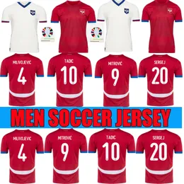 2024 Jersey de futebol de vendas quentes da Sérvia 2025 Milivojevic Mitrovic Tadic Sergej 24 25 Casa Red Away Futebol Branco Kit Adulto