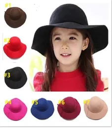 DHL Autumn Winter Warm Kids Boys Dziewczyny Vintage szeroka czapka Brim Miękka wełna Feel Bowknot Bowler Floppy Children Sun Hat Beach by Air117030971