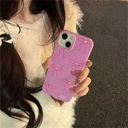 Casos de telefone celular Caixa de telefone de nó de arco de pérola 3D 3D Para iPhone 15 14 13 12 Pro Max 11 Japão Coréia Ins Girl Pink Soft Black Capa Presente FUNA J240418