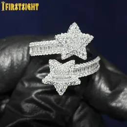 Iced Out Star Ring Ring Silver Color Bling 5A CZ Циркон открыл Advate Bright Stars Tharm Fing For For Women Hiphop Luxury Jewelry 240323