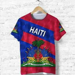 Koszulki męskie duże koszulki 3D Drukuj Country Emblem Flaga Karaibskie Morze Haiti Retro odzież Strtwear Szybka koszulka krótkoterminowa T240419