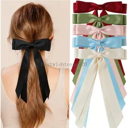 Silky Satin Hair Bows Hair Clip Black Hair Ribbon Ponytail Holder Accessories Slides Metal Clips for Women Girls Toddlers Teens