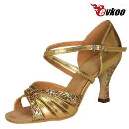 حذاء الرقص evkoodance salsa اللاتينية للسيدات evkoo تصميم العلامة التجارية pu مع لامعة 7cm الكعب ليدي evkoo-198