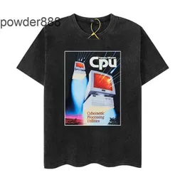 24ss Style High Street Trendy Half Sleeved Desktop Computer Cpu Printing for Vintage Washing Water Hip-hop Short T-shirt Trend