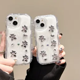 3D Bear Bling Diamond Cases for iPhone 15 Pro Max 14 Plus 13 12 11 Cute Wave Wave Side Soft Tpu Fashion Clear Shockproof Phone Rockproof Back Cover Best8168