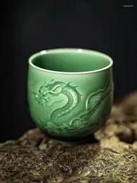 كؤوس الشاي Longquan Handmade Celadon Master Cup Cups Ceramic Teaups Single Retro Dragon Pattern