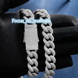 Чистые украшения хип -хоп ожерелье с заклебной цепью 15 мм 4 ряд мойссанитовой алмазной кубинская линия chian