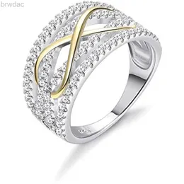 Solitaire Ring Fansilver 925 Sterling Silver Infinity Ring للنساء الذهب الأبيض المطلي بالزركونينج الذكرى الزفاف لها D240419