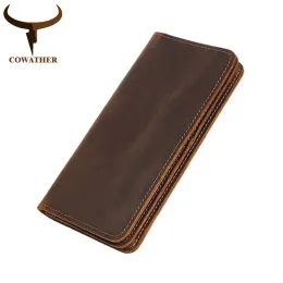 Wallets Cowather 100% Top Cow Genuine Leather Crazy Horse Leather Men Wallet 2021 Long Style High Quality Male Purse Q2043 Free Shipping