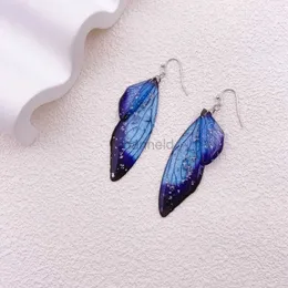 Other Minar Handmade Clear Gradient Resin Simulation Wings Butterfly Rhinestones Flake Long Drop Earrings for Women Wedding Jewelry 240419