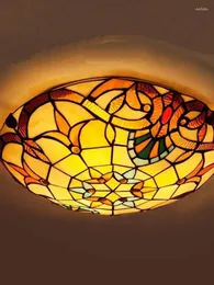 Ceiling Lights Fany Style Fixture Flush Mount Light Mediterranean 16-Inch Stained Glass Shade Lamp