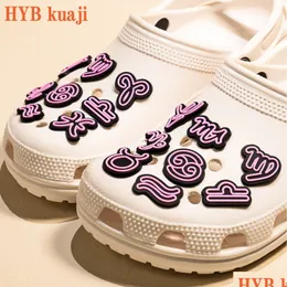 신발 부품 액세서리 Hybkuaji Zodiac Custom PVC Charms Wholesale Drop Delivery Shoes DHL65