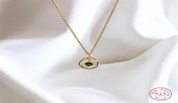 925 Sterling Silver Emerald Cristal geométrico Pingente de círculo de clavículas Colar mulheres Mulheres 14k Placamento de ouro Jóias de festa simples 28975406
