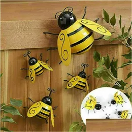 Obiekty dekoracyjne figurki 4pcs/zestaw metalowy sztuka Bumble pszczoła ogród ogrodowy akcent ornament ściany 230621 Doród dostaw