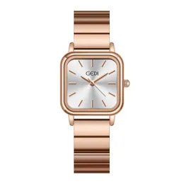Goldi einfaches Temperament Stahlgurt Uhr Damen Nische leichte Luxus Persönlichkeit Square Small Plate Womens Watch Quarz Uhr
