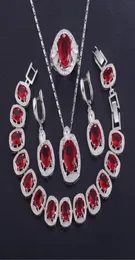 Fourpiece Jewelry Four Piece Fashion Set Sterling Silver Earring Necklace Oval Bracelet Rose Red6750365