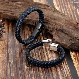 Charm armband mode handgjorda läder armband för män pojke rostfritt stål magnet armband armband sportiga stil manliga smycken