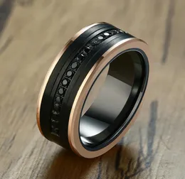 8mm Luxus Ehering -Band Tungsten Carbid Ring Black Cz Zirkon Stein Roségold Seitbilder Eternity Super Jewelry2560921