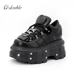 Scarpe casual punk in stile donna altezza del tallone allacciata 6 cm piattaforma donna stivali da roccia caviglia gothic sneaker in metallo