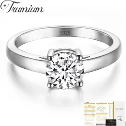 Pierścienie ślubne Trumium 1CT D Color VVS1 Moissanite Pierścienie dla kobiet 925 Srebrny Srebrny zaręczyny Wedding Połącz Round Moissanite Diamond Pierścień 240419