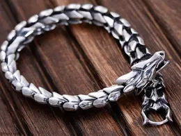 Beaded Strands Genuine Sterling Silver Jewelry Heavy Dragon Scale Bracelet For Men Vintage Nordic Punk Men039s2393455