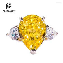 クラスターリングPringxy 6 S Topaz 925 Sterling Silver Platinum Plated Ring High Carbon Diamond for Womende