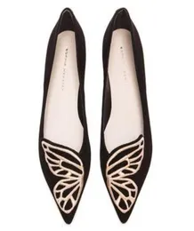 Sophia Webster Lady Süet Deri Elbise Ayakkabı Kelebek Kanatları Nakış Keskin Düz Sığ Kadınlar039S Tek Ayakkabı Boyutu 345347025