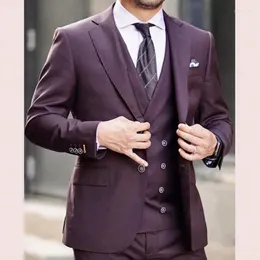 دعاوى رجال للرجال Burgundy Men Smart Dismal Slim Fit Blazer Hombre Hombre عالية الجودة مخصصة مخصصة من 3 قطع سترة بانت سترة الأزياء Homme