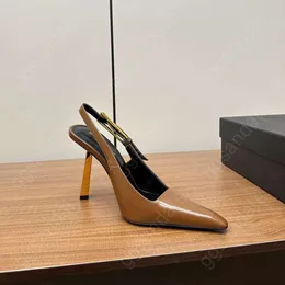Lee 110mm patentläder slingback pumpar guldton spänne stilett klackar glid på kvinnors mode högklackade lyxdesigners kvällsfest skor