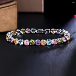 Braccialetti Link Tregrazi Shiny Multicolore Cubic Zirconia Fashion Round Bracciale da tennis CZ CZ per donne Trendy Daily Party Jewelry BR388